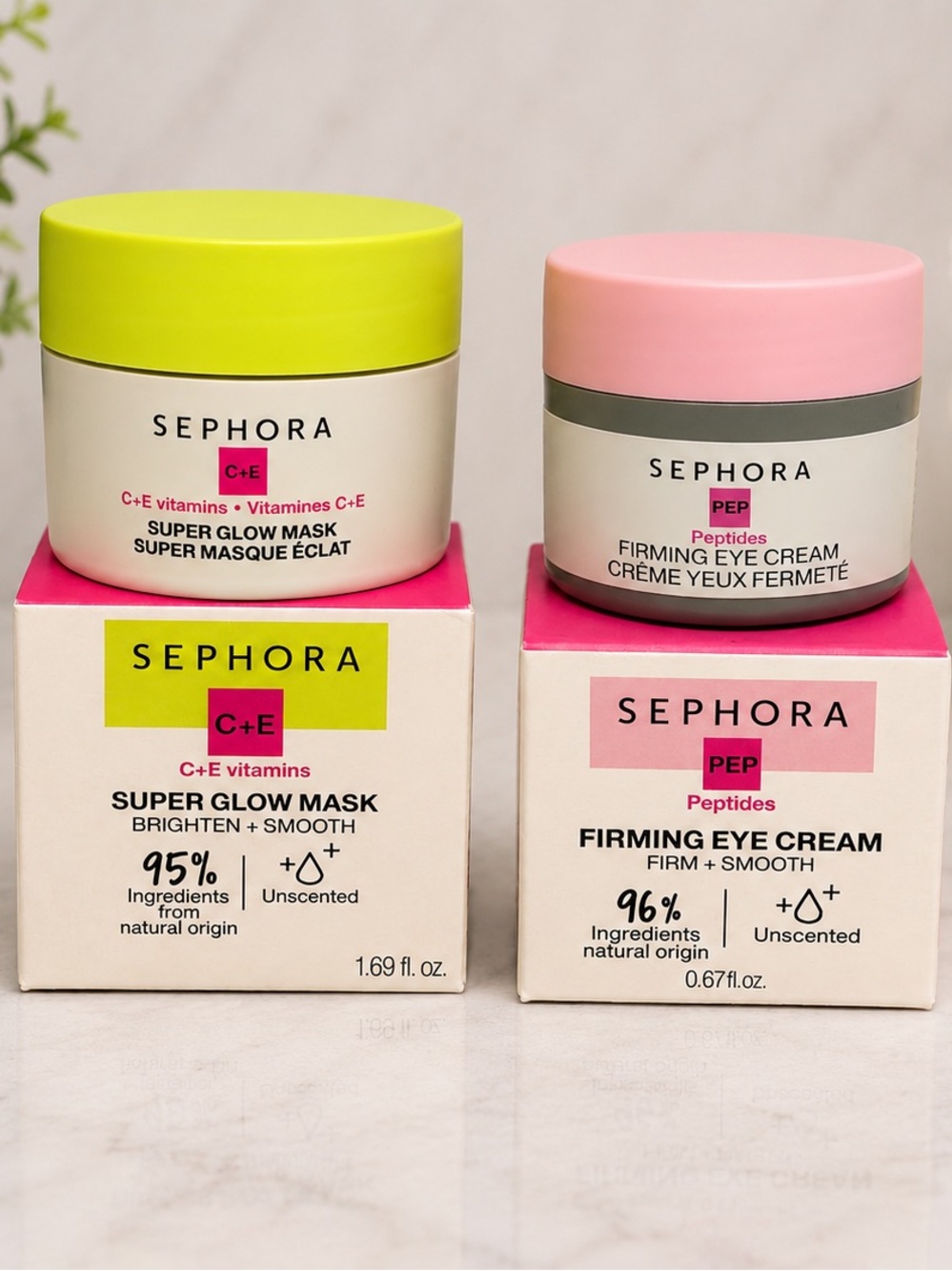 Sephora Brighten & Firm Skincare Set | Vitamin C Glow Mask + Peptide Eye Cream